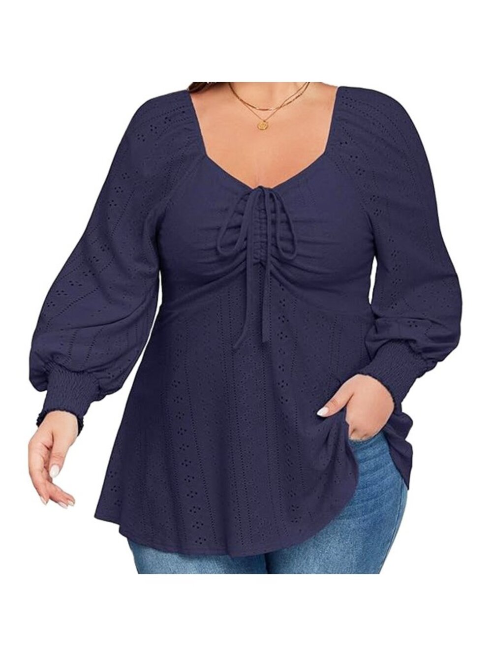 Women's Plus Size Top Long Sleeve Eyelet Embroidery Sweetheart Neck Peplum 2XL